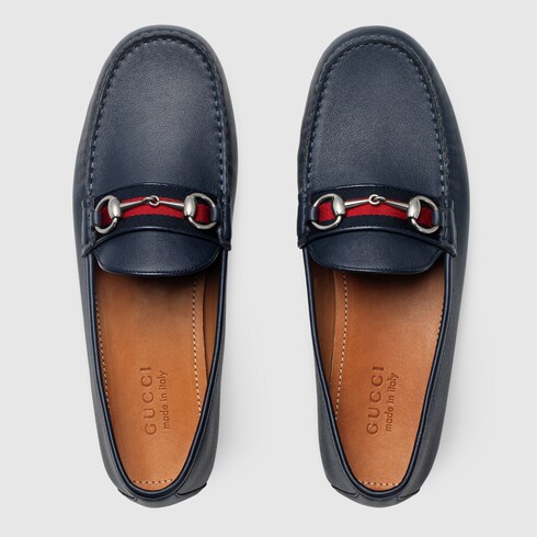 Gucci Horsebit Detail Leather Loafers In Blue