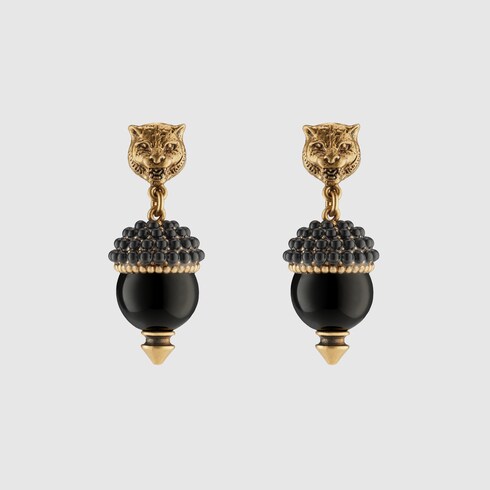 GUCCI FELINE EARRINGS WITH RESIN PEARLS