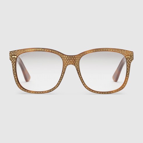 Gucci Square-frame Rhinestone Glasses In Tortoiseshell