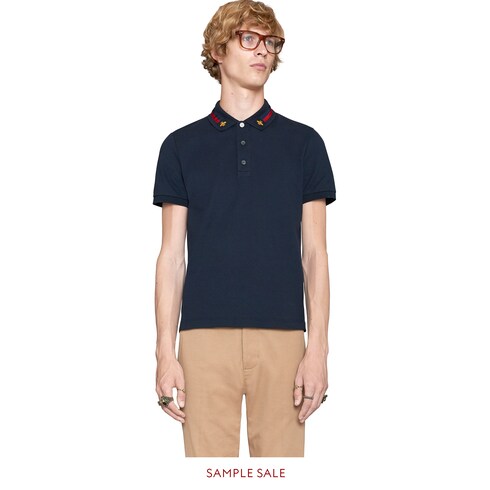 Cotton polo with Web and bee - Gucci Men's Polos 453865X5H774421