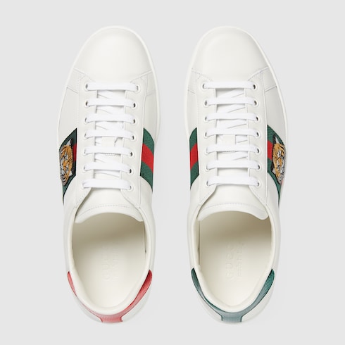 Gucci New Ace Tiger-Embroidered Leather Trainers In White