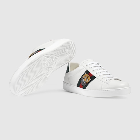 Gucci New Ace Tiger-Embroidered Leather Trainers In White