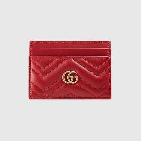 Gucci Gg Marmont Quilted Leather Cardholder In Hibiscus Red Leather