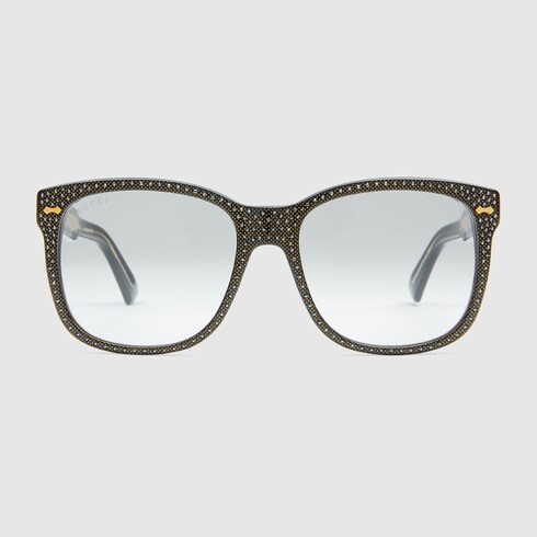 Gucci Square-frame Rhinestone Glasses In Black