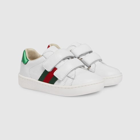 baskets pour tout-petit en cuir avec bande Web