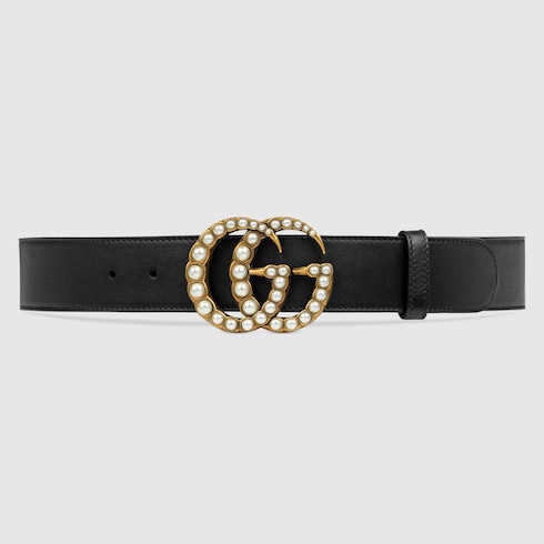 パール付き ダブルG ワイド ベルト ・ブラック レザー | GUCCI公式