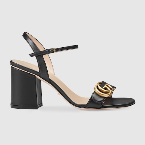 Black Leather Mid-Heel Sandal | GUCCI® US