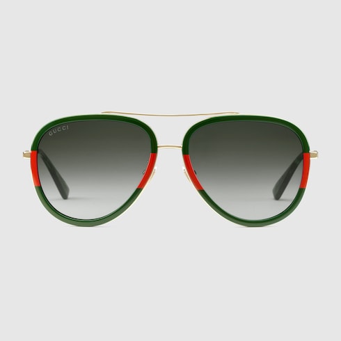 Gold Metal And Web Frame Aviator Sunglasses With Green Lenses