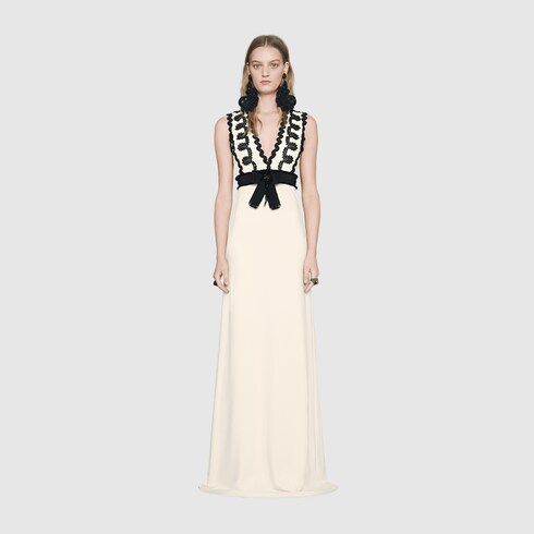 		Viscose jersey gown with lace trim - Gucci Womens Dresses 457045X5L599285 Gucci Viscose jersey gown with lace trim