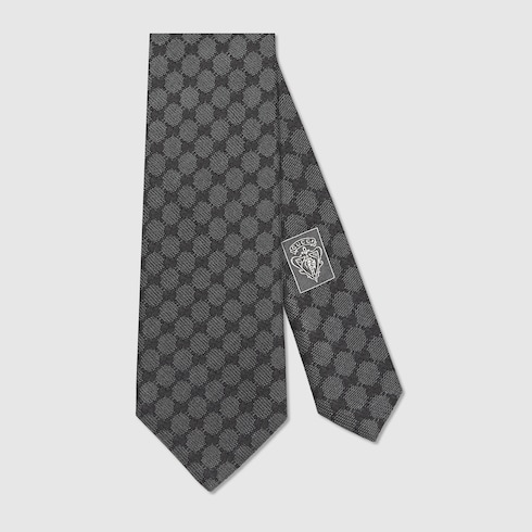 Gucci Gg Pattern Silk Tie In Grey