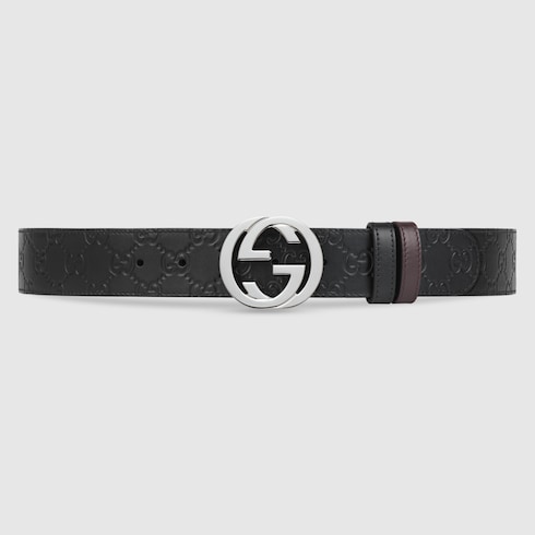 Black Gucci Signature / Brown Leather Reversible Belt