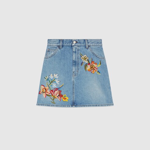 		Embroidered denim mini skirt - Gucci Womens Denim 456973XR4144425 Gucci Embroidered denim mini skirt