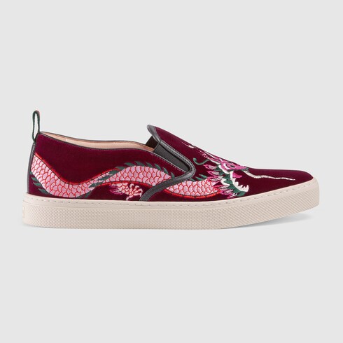 GUCCI VELVET SNEAKER WITH DRAGON EMBROIDERY