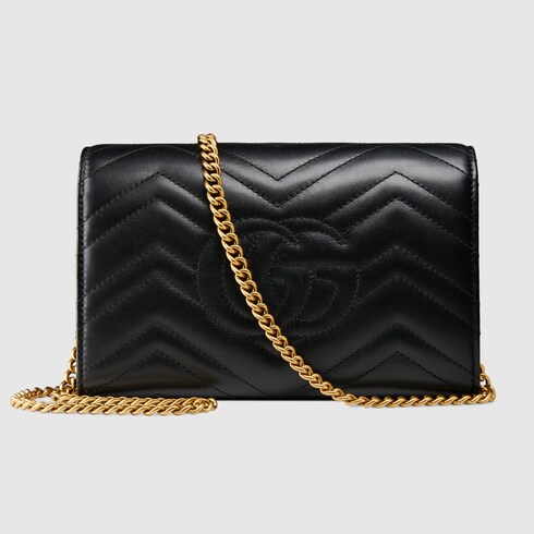 Black Leather GG Marmont Matelasse Mini Bag Snap Closure GUCCI