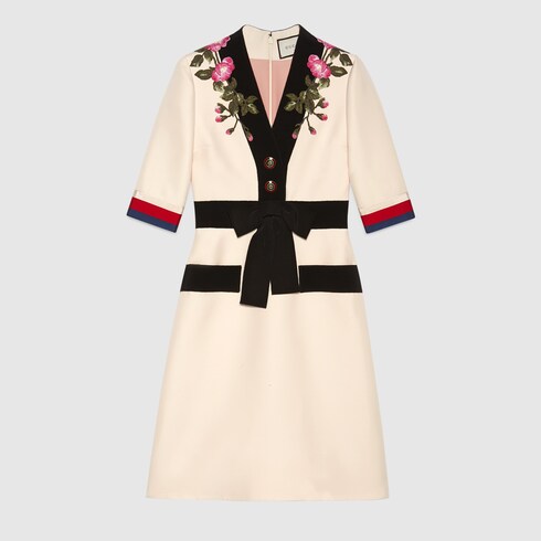 Embroidered wool silk dress