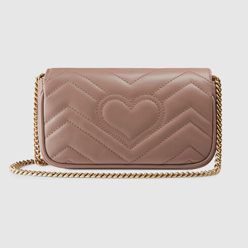 Gucci Supermini Gg Marmont 2.0 Matelasse Leather Shoulder Bag - Red In Dusty Pink Chevron Leather