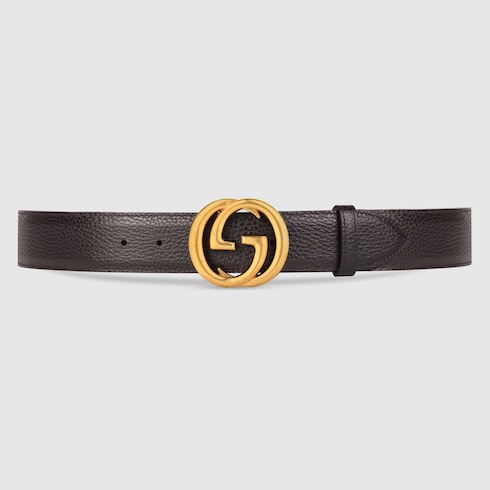 GUCCI LEATHER BELT WITH INTERLOCKING G BUCKLE,474347CAO0T2140