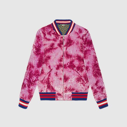 GUCCI VELVET BOMBER JACKET WITH EMBROIDERY