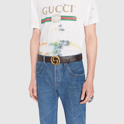 GUCCI LEATHER BELT WITH INTERLOCKING G BUCKLE,474347CAO0T2140