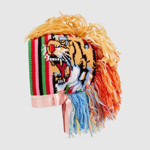 GUCCI KNITTED RAINBOW HAT WITH TASSEL MOHAWK