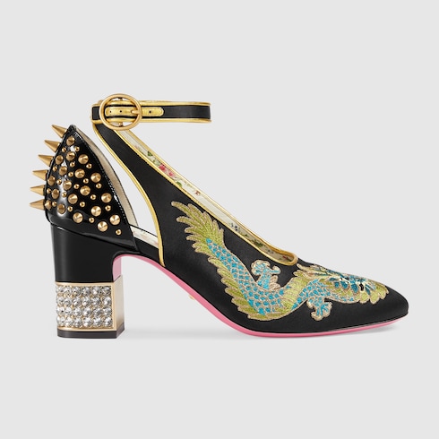 Dragon satin mid-heel pump - Gucci Women's Pumps 4893449AAE01067