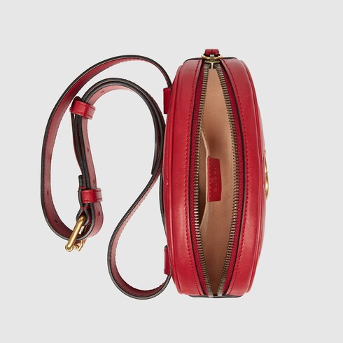 GG Marmont matelassé leather belt bag in Hibiscus red matelassé chevron leather | Gucci Belt Bags