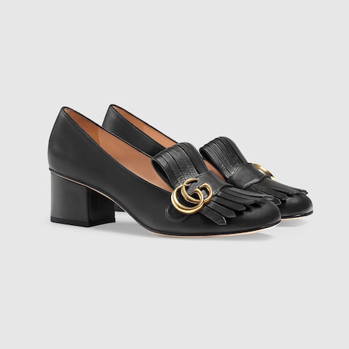 Black Leather Mid-Heel Pump | GUCCI® US