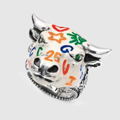 GUCCI ANGER FOREST ENAMELED BULL'S HEAD RING
