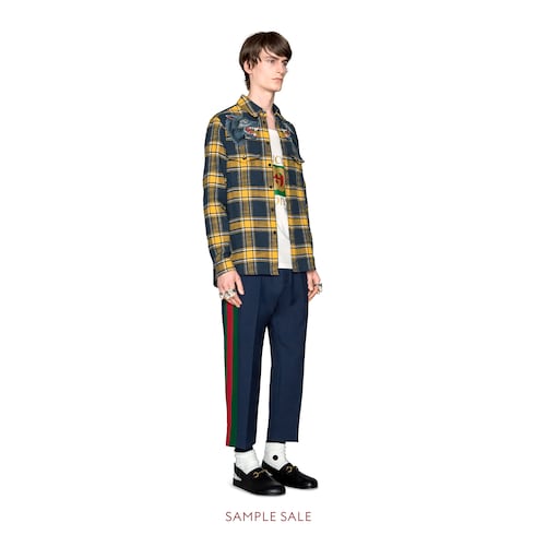 GUCCI WOOL CROPPED PANT WITH STRIPE,493714Z69034729