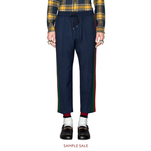 GUCCI WOOL CROPPED PANT WITH STRIPE,493714Z69034729