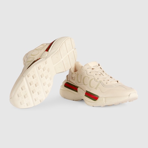 rhyton gucci logo leather sneakers