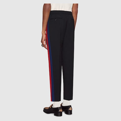 Black Wool Cropped Pant With Stripe 