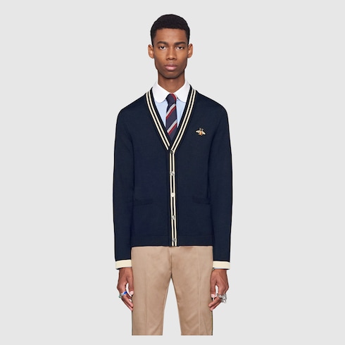 비(Bee) 모양 장식 가디건 울 니트