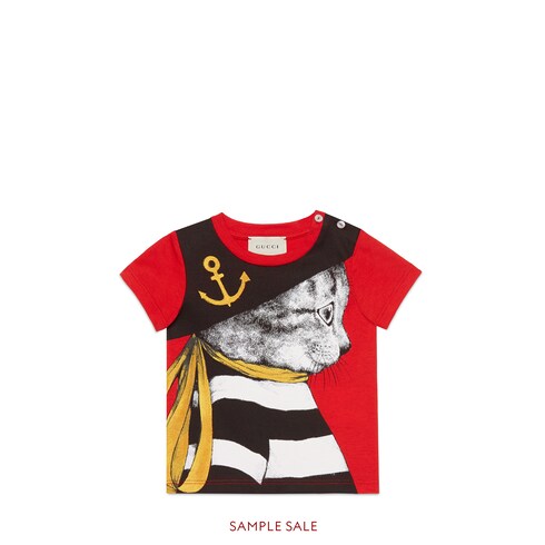 Red Baby T Shirt With Sailor Cat Print Gucci Fi