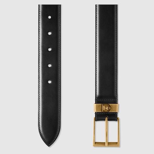 gucci leather belt with feline head