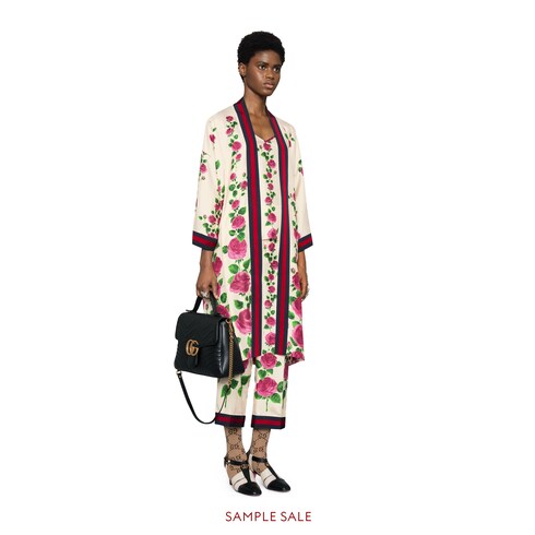 rose garden print silk kimono