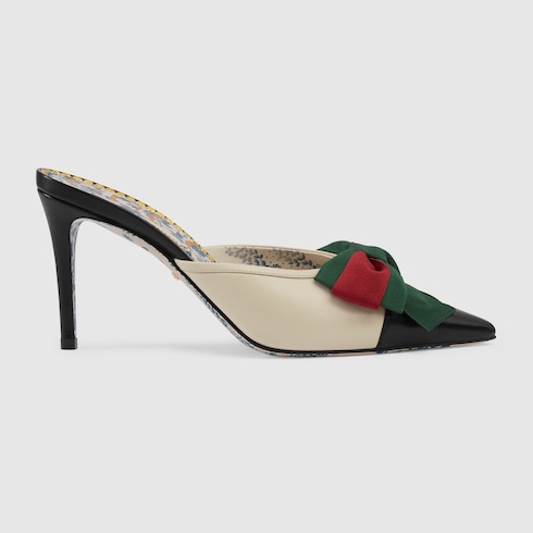 gucci black web ribbon bow slides flats