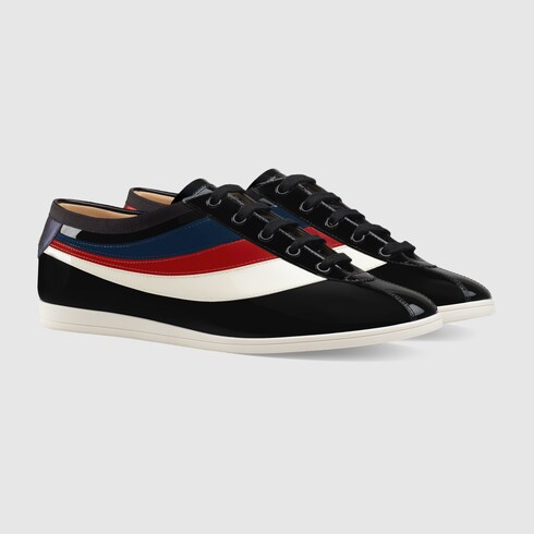 Falacer patent leather sneaker with Web in Black patent leather | Gucci ...