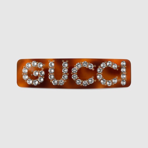 Gucci Crystal Logo Tortoiseshell Hair Barrette