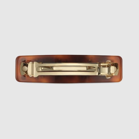 Crystal Gucci single hair clip in tortoiseshell resin