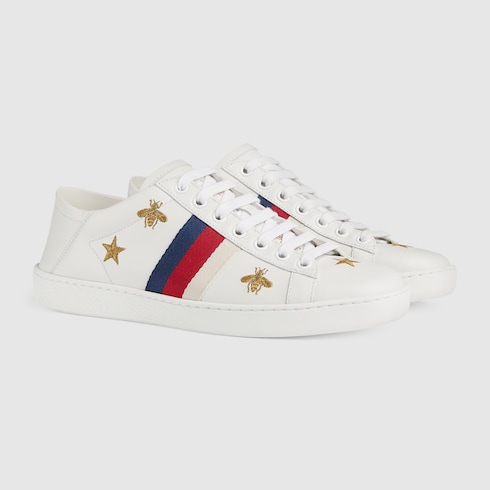 gucci bee trainers womens white