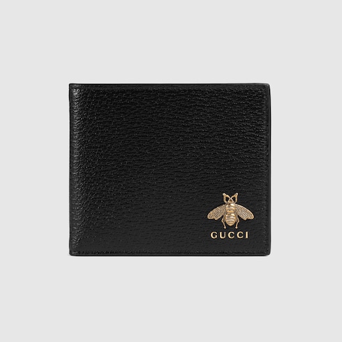 Animalier leather coin wallet in black leather | GUCCI® LU