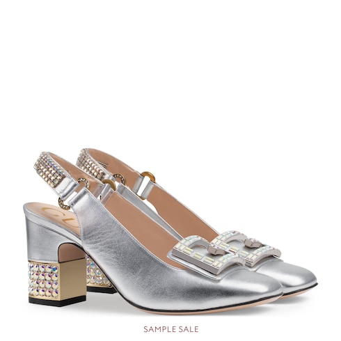 slingback heel mid leather pump crystal gucci pumps