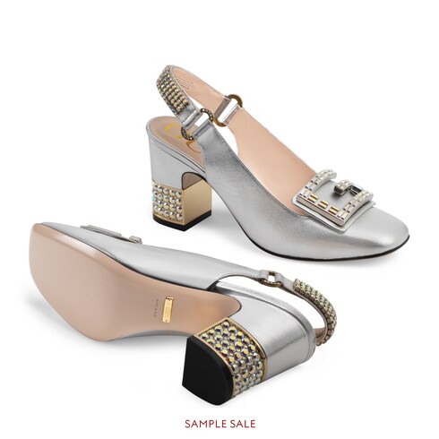 leather slingback heel pump mid crystal gucci