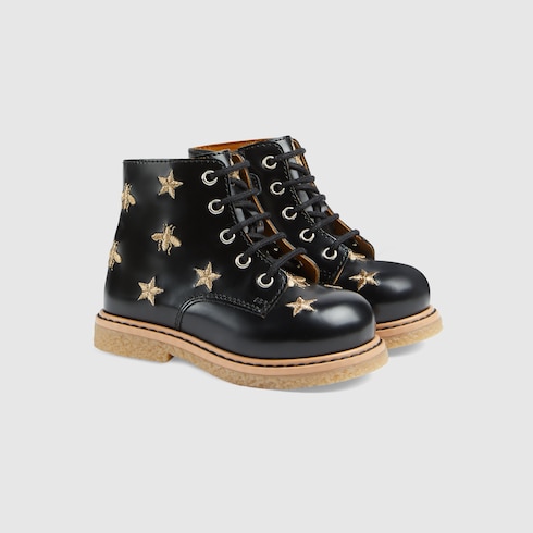 SA Toddler bees and stars lace up boot in black leather