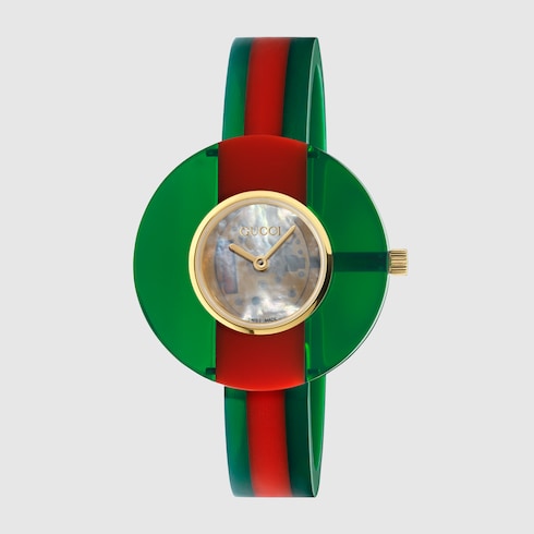 Green And Red Web Resin Vintage Watch 35mm GUCCI