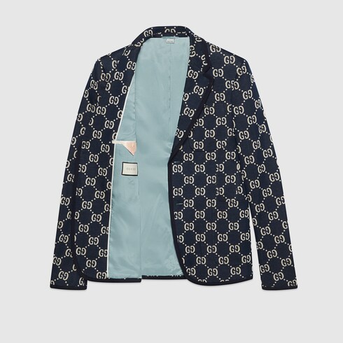 gucci jacquard jacket blue