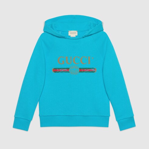 Turquoise Cotton Children's Sweatshirt With Gucci Logo | GUCCI® US