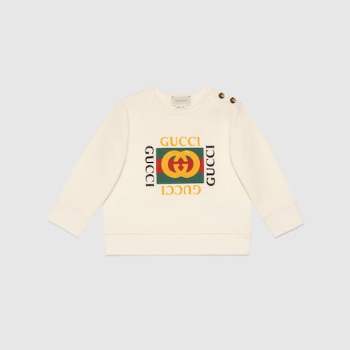 Baby sweatshirt with Gucci logo in white cotton | GUCCI® US Baby sweatshirt with Gucci logo in white cotton | GUCCI® US