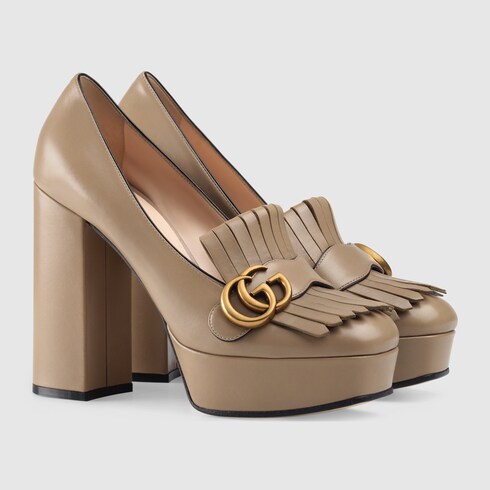 gucci leather platform pump with fringe